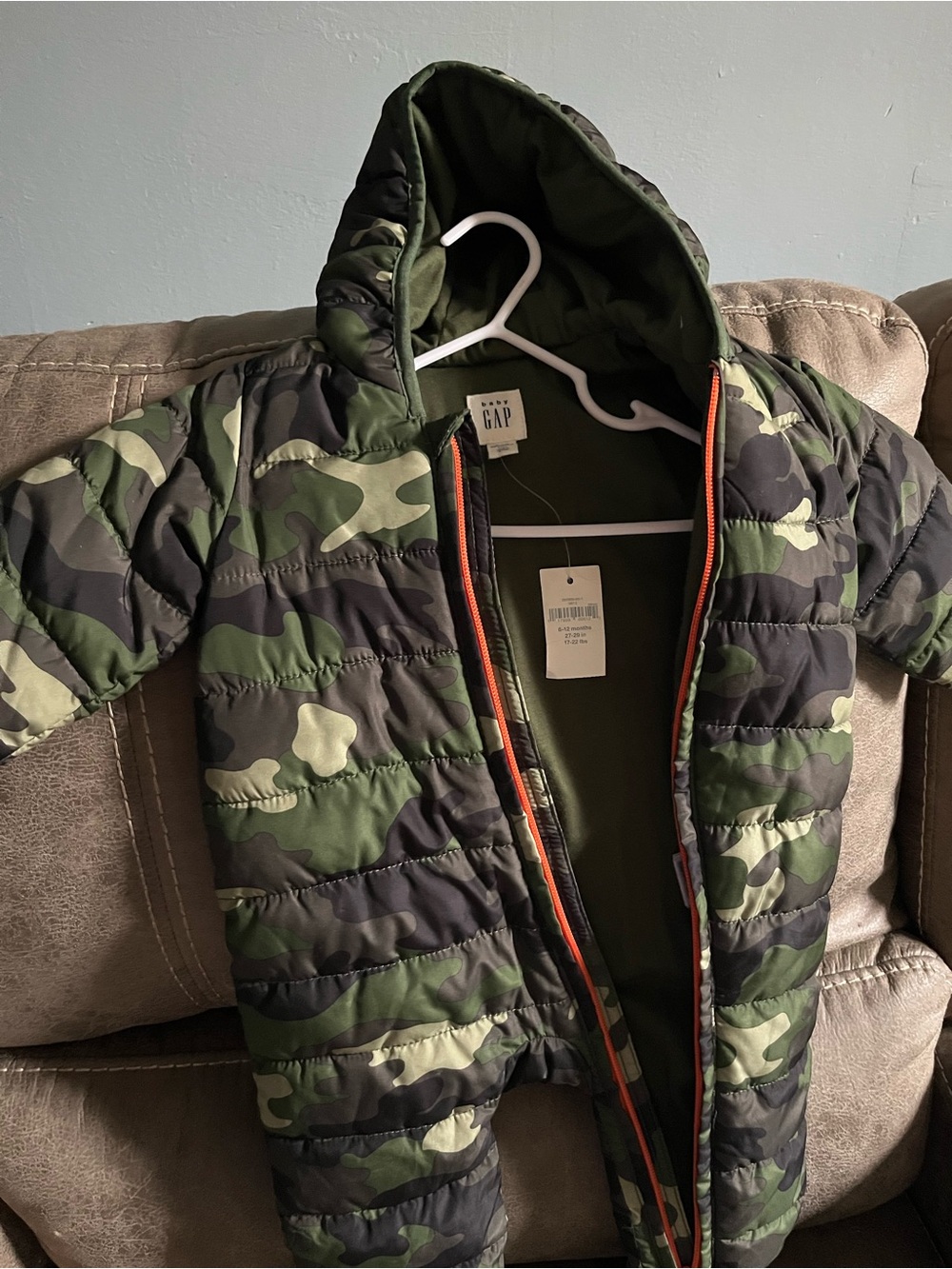 GAP Baby Olive Green Hooded Jacket with Orange Accent